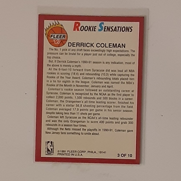 DERRICK COLEMAN BASKETBALL CARDS - Picture 12 of 14